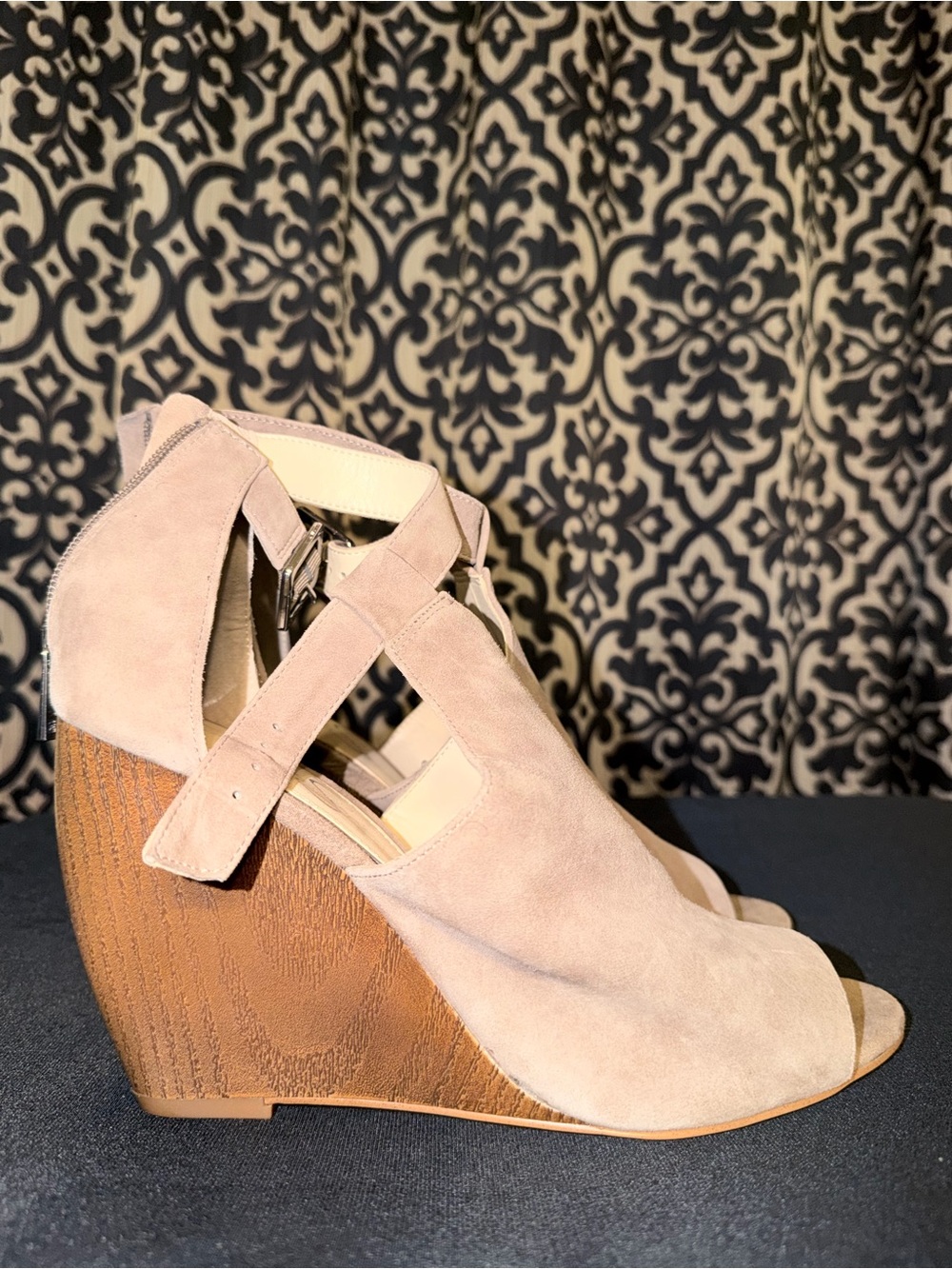 Jessica Simpson Dusty Blush Suede Open-Toe Wedge Sandals